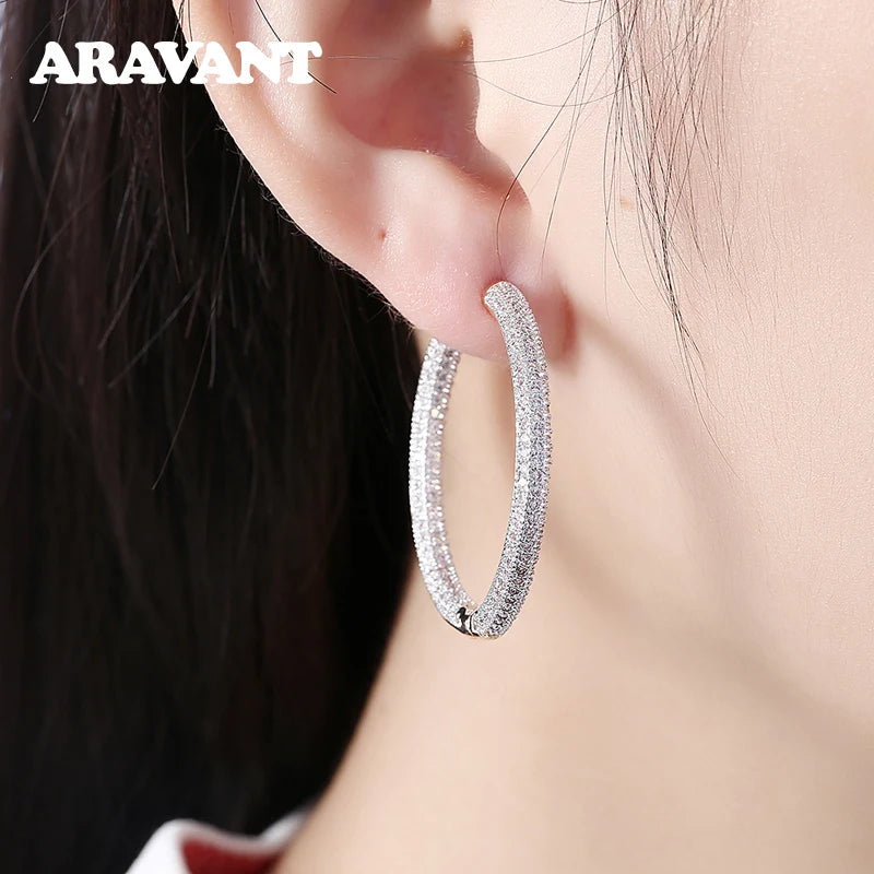 925 Silver 34mm 18K Gold Circle Hoop Earrings For Women Fashion Wedding Jewelry