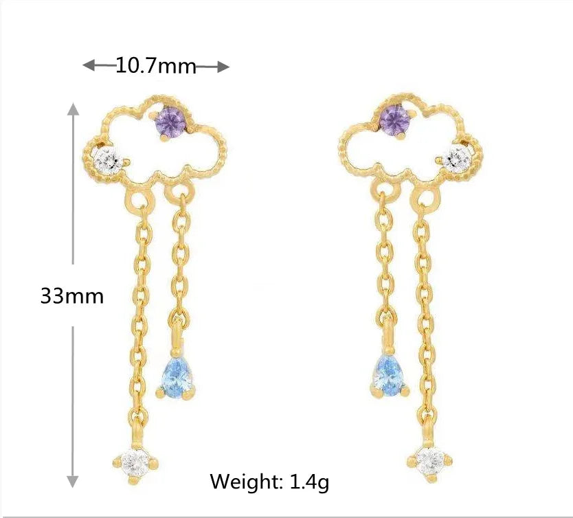 New Ins Inlaid Zircon Bear Cloud Earring Simple Cute Real Gold-plated Color Zircon Bear Earrings For Women Girls Fashion Jewelry