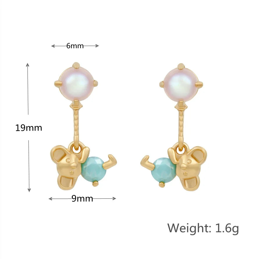 New Ins Inlaid Zircon Bear Cloud Earring Simple Cute Real Gold-plated Color Zircon Bear Earrings For Women Girls Fashion Jewelry