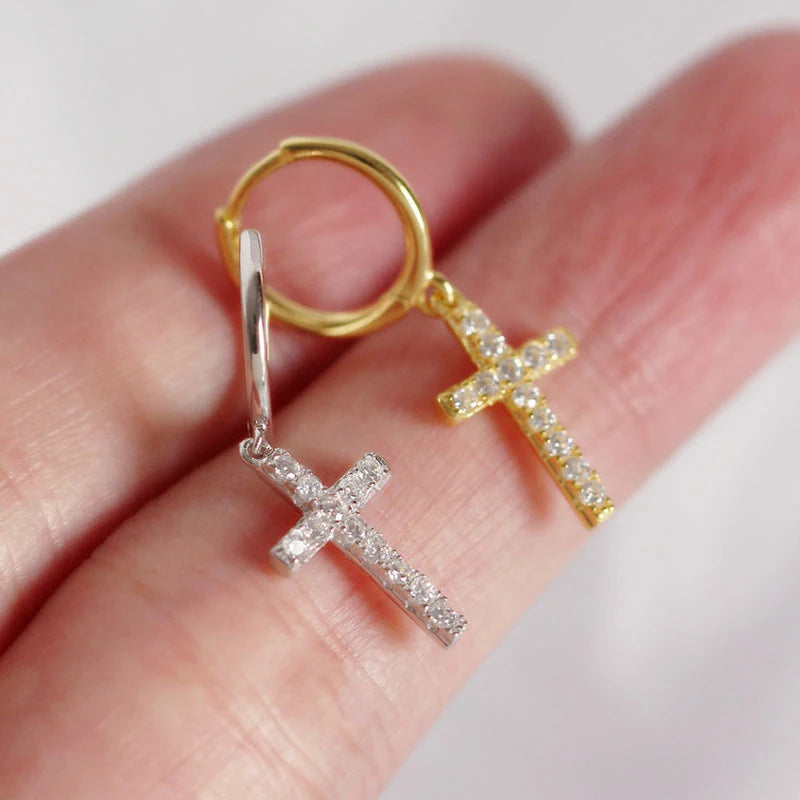 925 Sterling Silver Minimalist Jesus Cross Pendant Earrings Gold/Silver  Hoop Earrings Fashion Wedding Party Earrings Jewelry