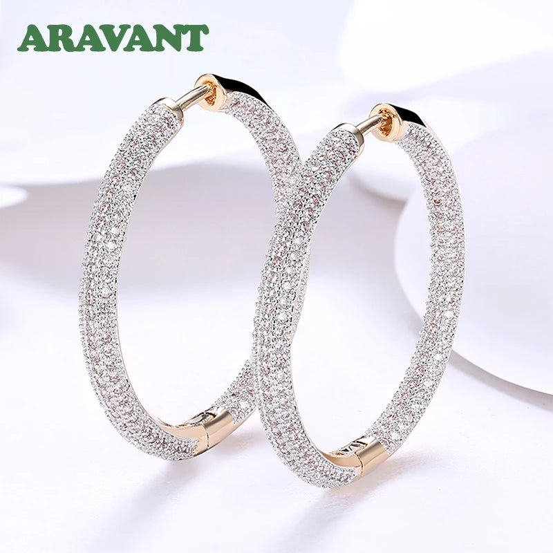 925 Silver 34mm 18K Gold Circle Hoop Earrings For Women Fashion Wedding Jewelry