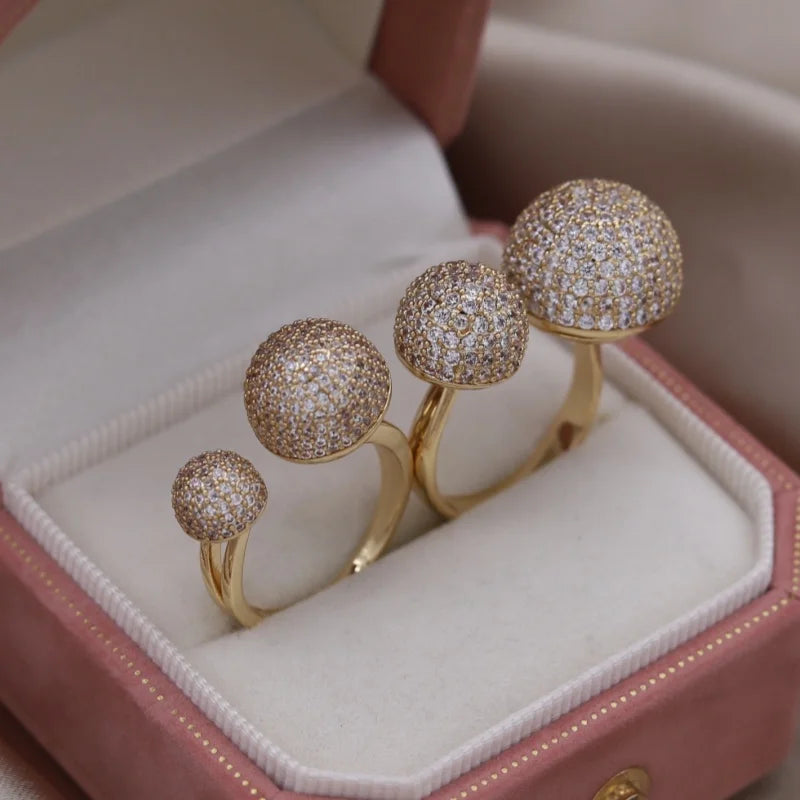 2024 French new design fashion jewelry 14K gold plated luxury zircon ball open ring elegant women's cocktail accessories