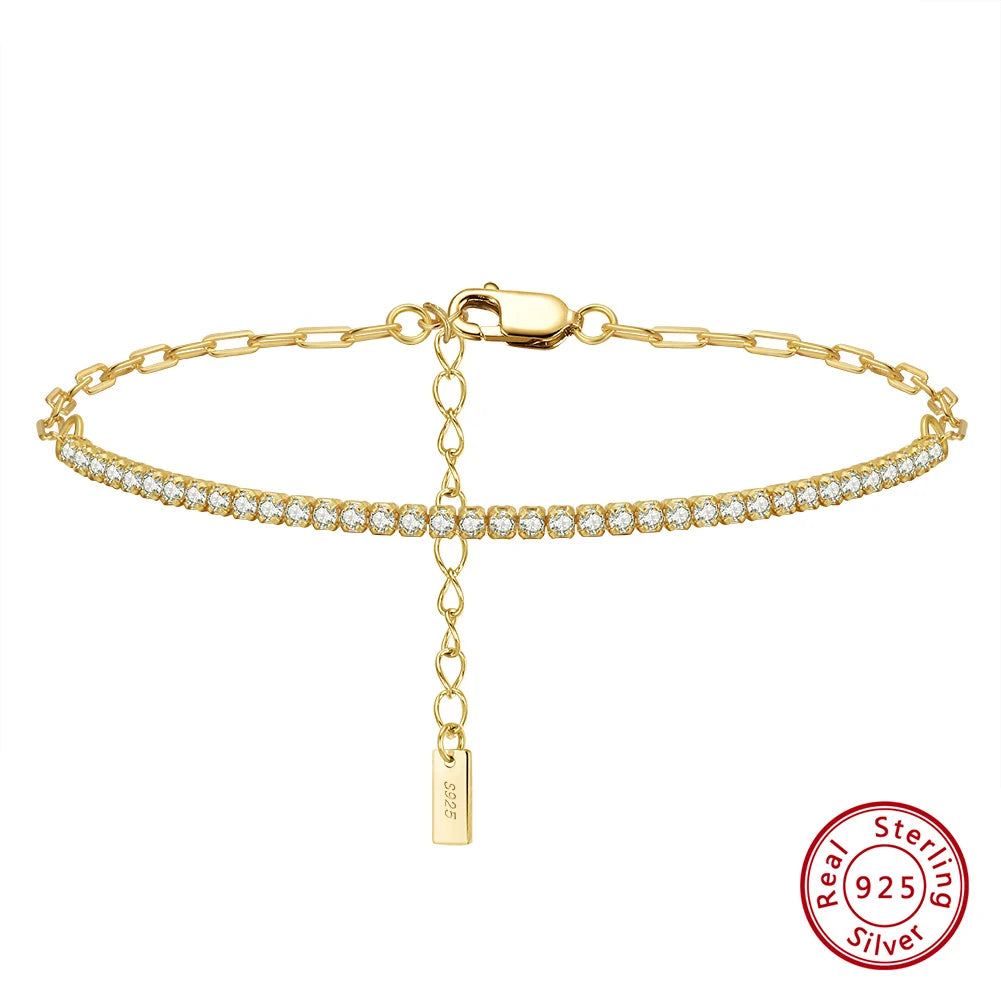 ORSA JEWELS 14K Gold Plated Paperclip Chains Tennis Bracelet For Women 925 Sterling Silver Handmade Bracelets Jewelry SB141