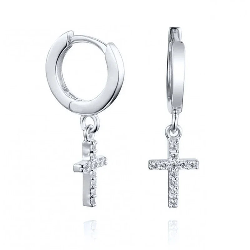 925 Sterling Silver Minimalist Jesus Cross Pendant Earrings Gold/Silver  Hoop Earrings Fashion Wedding Party Earrings Jewelry