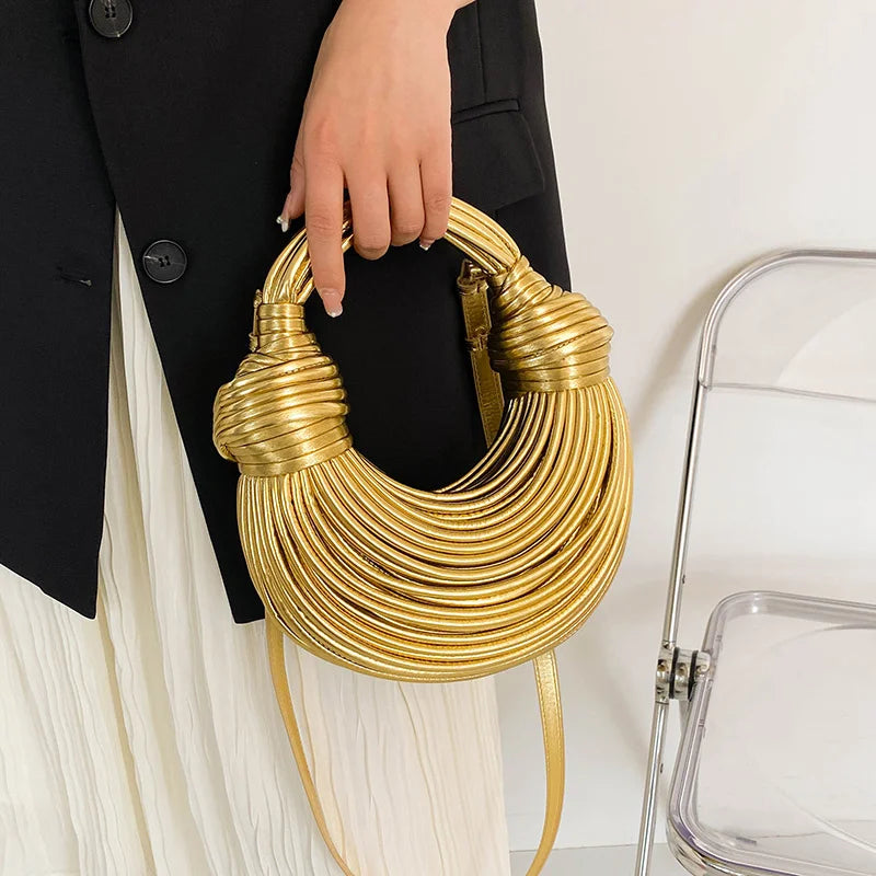 Handbags for Women 2024 New Gold Luxury Designer Brand Handwoven Noodle Bags Rope Knotted Pulled Hobo Silver Evening Clutch Chic