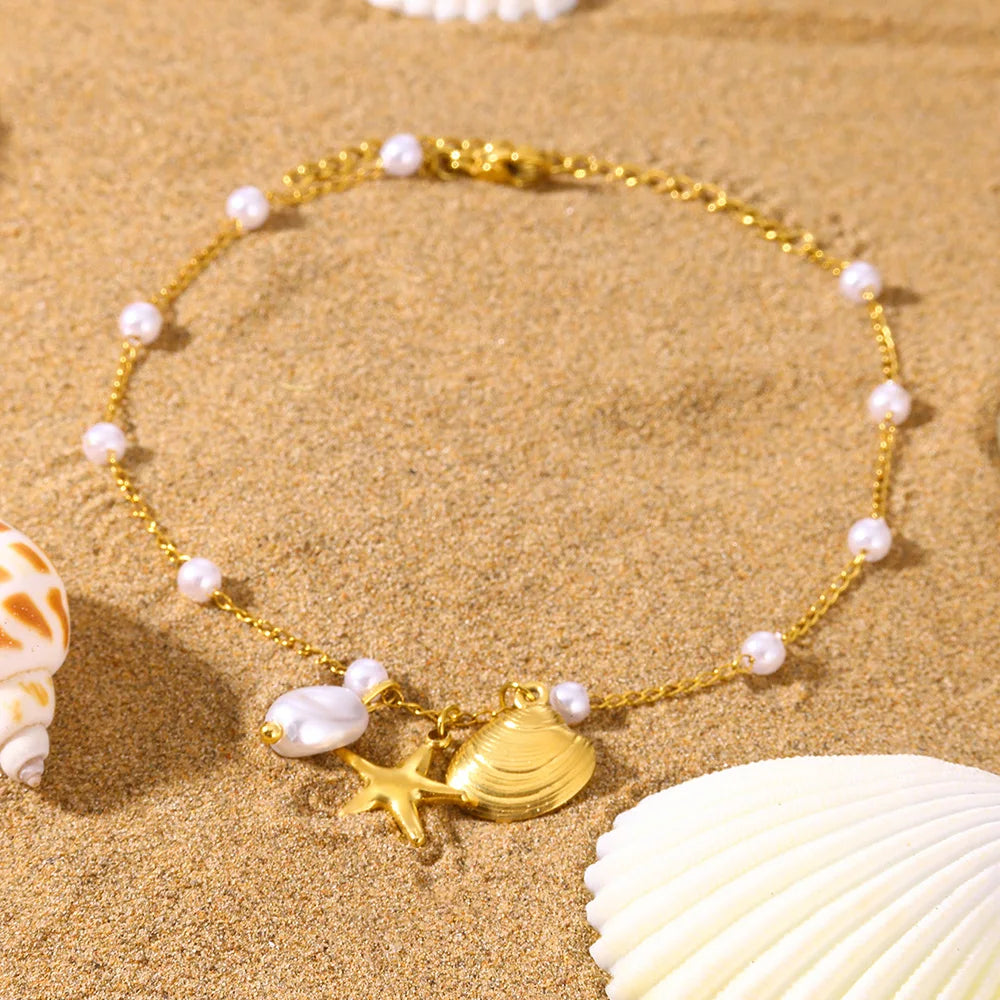 Shell Foot Bracelet Starfish Leg Bracelets Pearl Anckel