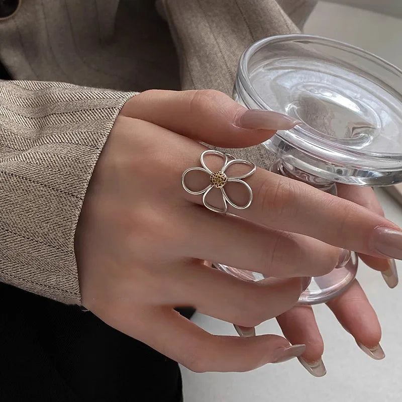 925 Sterling Silver Simple Big Flower Ring