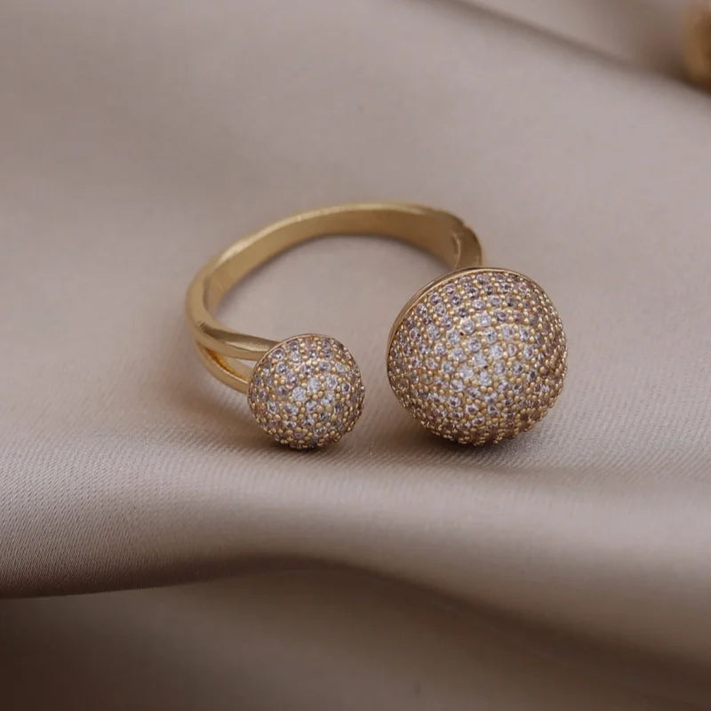 2024 French new design fashion jewelry 14K gold plated luxury zircon ball open ring elegant women's cocktail accessories