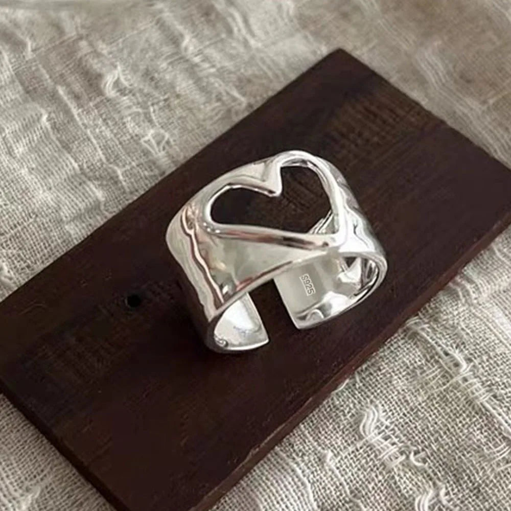 925 Sterling Silver Rings Open Minimalist Retro Heart Ring