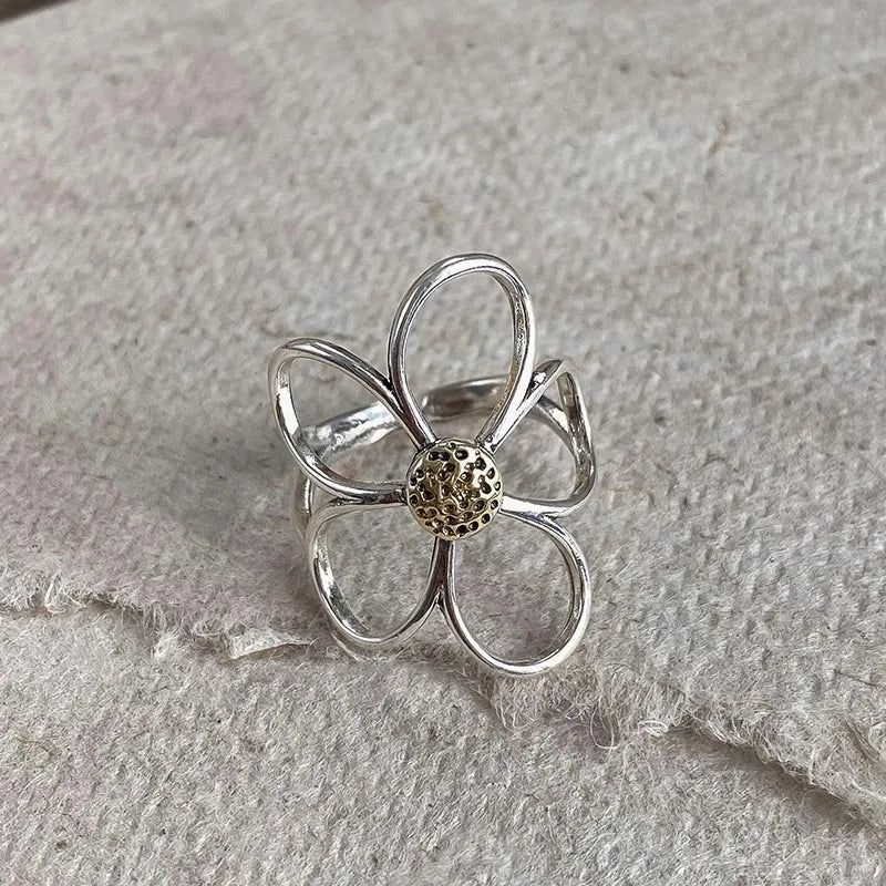 925 Sterling Silver Simple Big Flower Ring