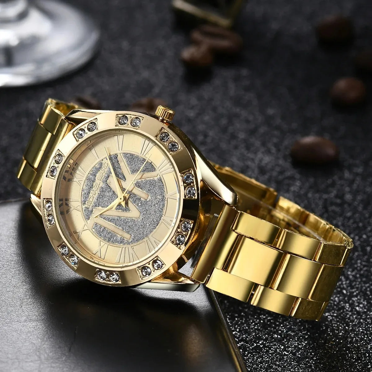 Brand Gold  Stainless Steel  MK Women wrist clock