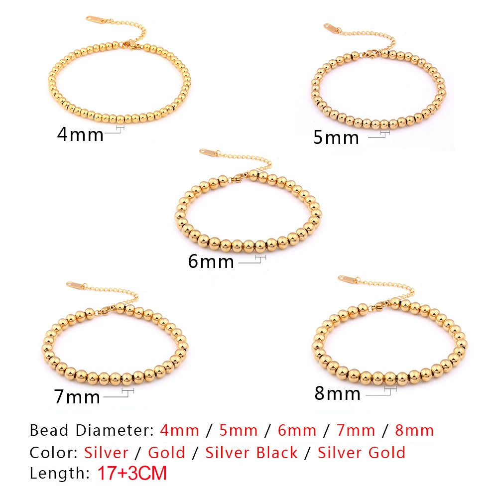 316L Stainless Steel Gold Silver Color Bead Chain Bracelets Jewelry