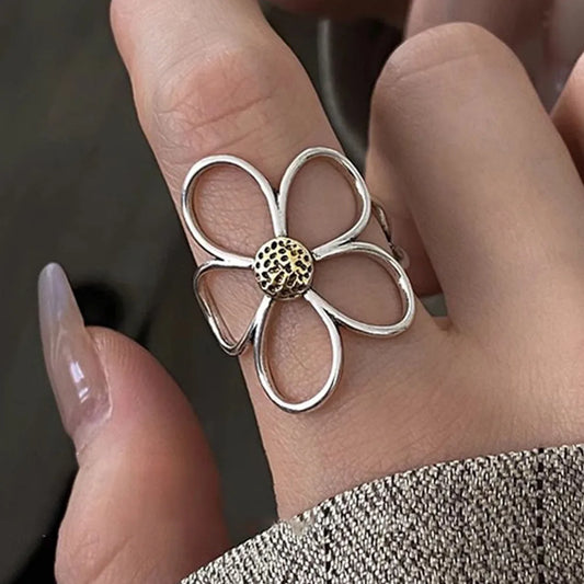 925 Sterling Silver Simple Big Flower Ring